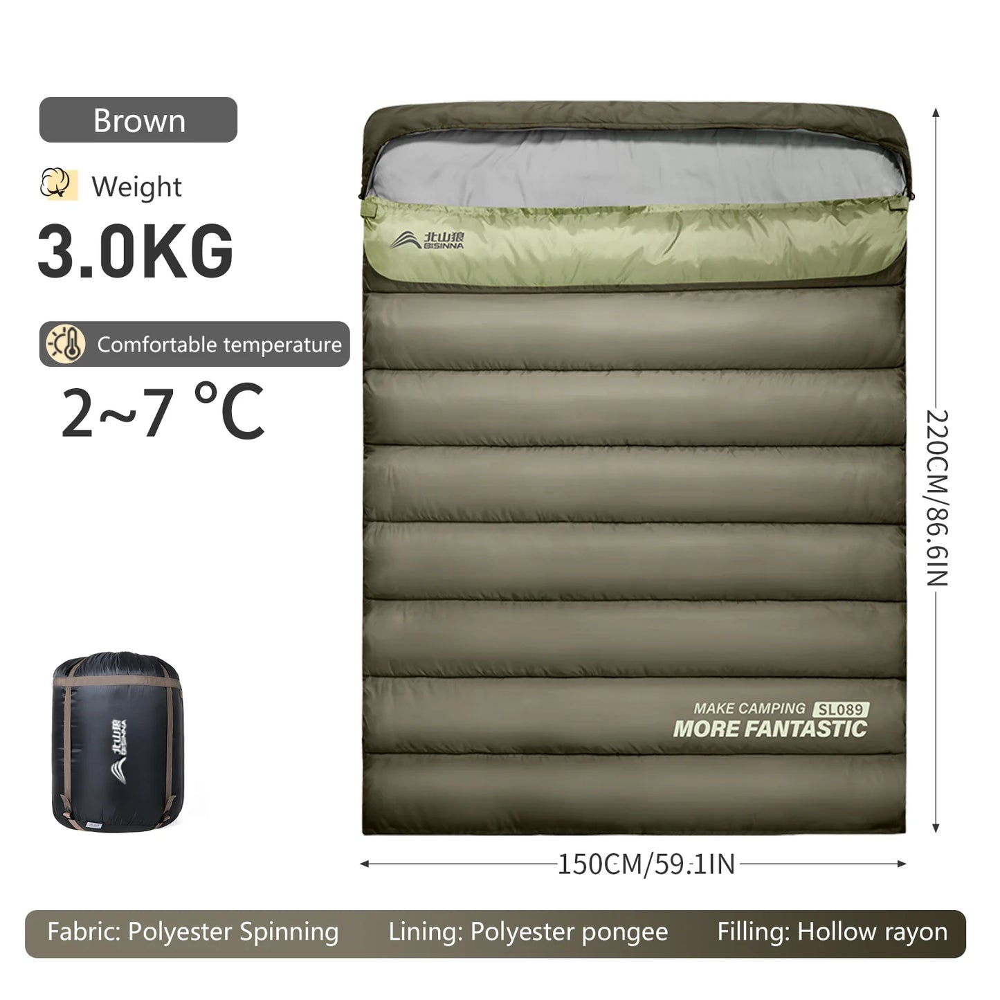 2-Person Camping Sleeping Bag for Winter Hiking Outdoor Adventures