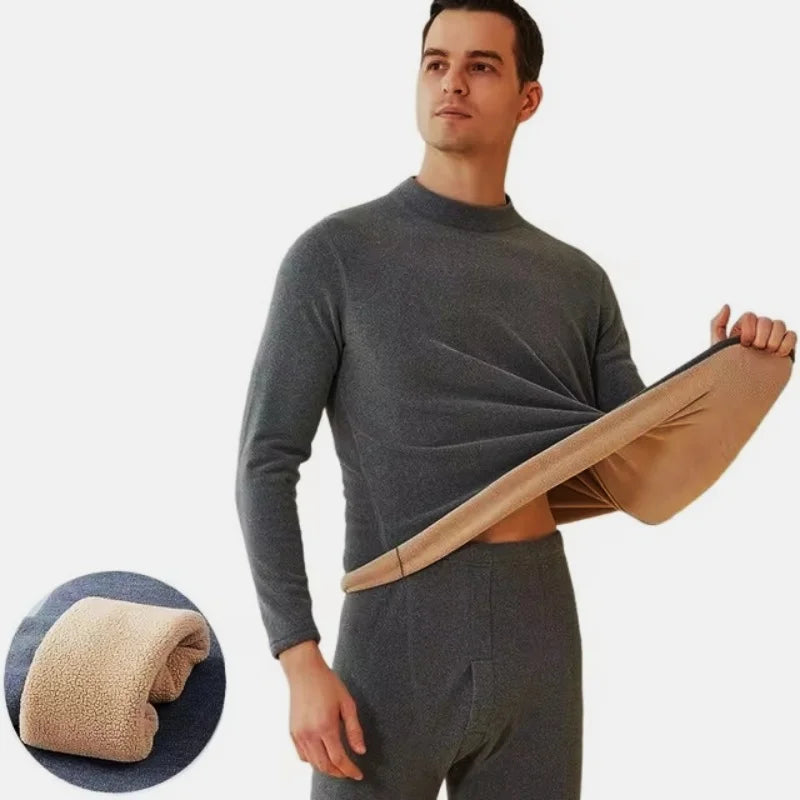 Men’s Winter Thermal Underwear Set with Mock Neck Design