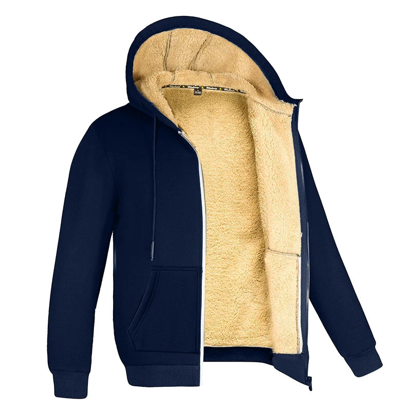 Warm Lambswool Fleece Jacket with Hood for Winter Comfort