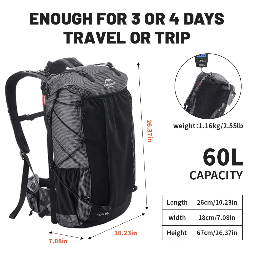 60L Waterproof Camping Backpack for Hiking Climbing Travel