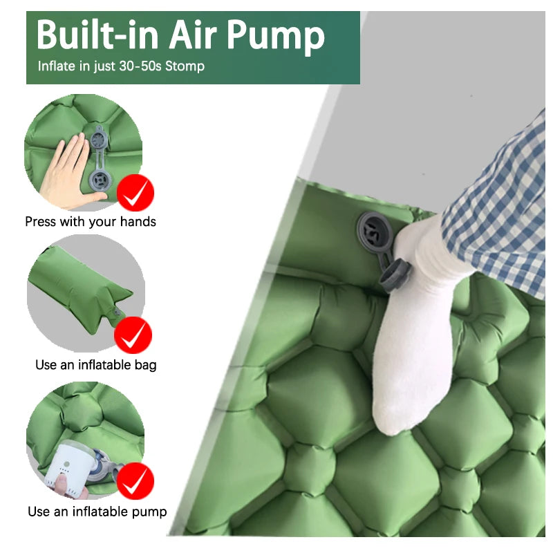 Ultralight Inflatable Camping Sleeping Pad with Built-In Pillow
