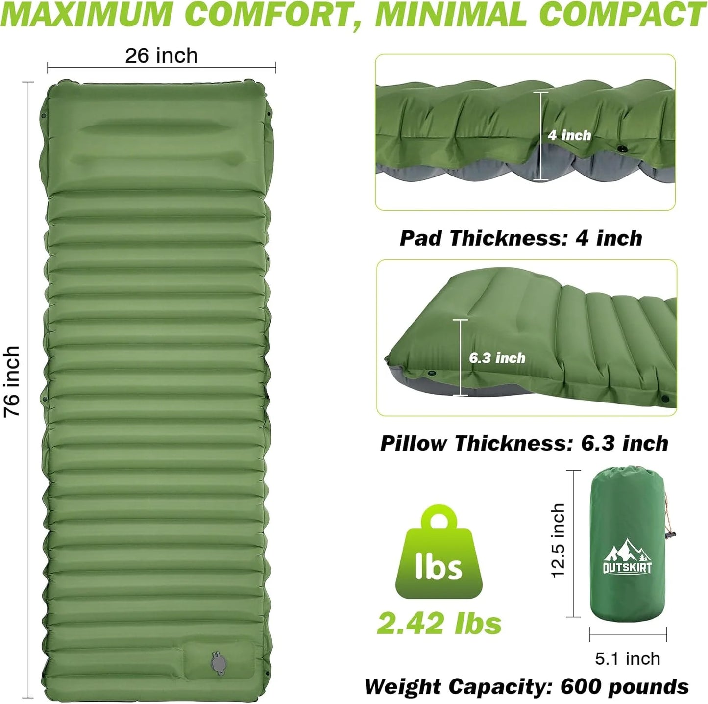 Extra Thick Self-Inflating Camping Sleeping Pad for Outdoor Adventures