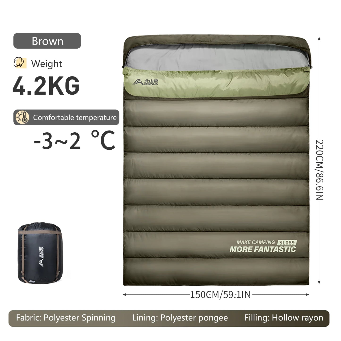 2-Person Camping Sleeping Bag for Winter Hiking Outdoor Adventures