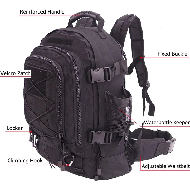 60L Tactical Military Backpack for Hiking Camping Travel Outdoor Adventures