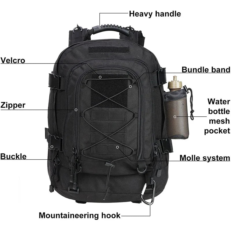 60L Tactical Military Backpack for Hiking Camping Travel Outdoor Adventures