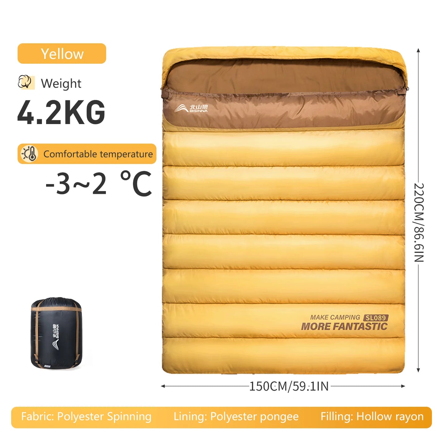 2-Person Camping Sleeping Bag for Winter Hiking Outdoor Adventures