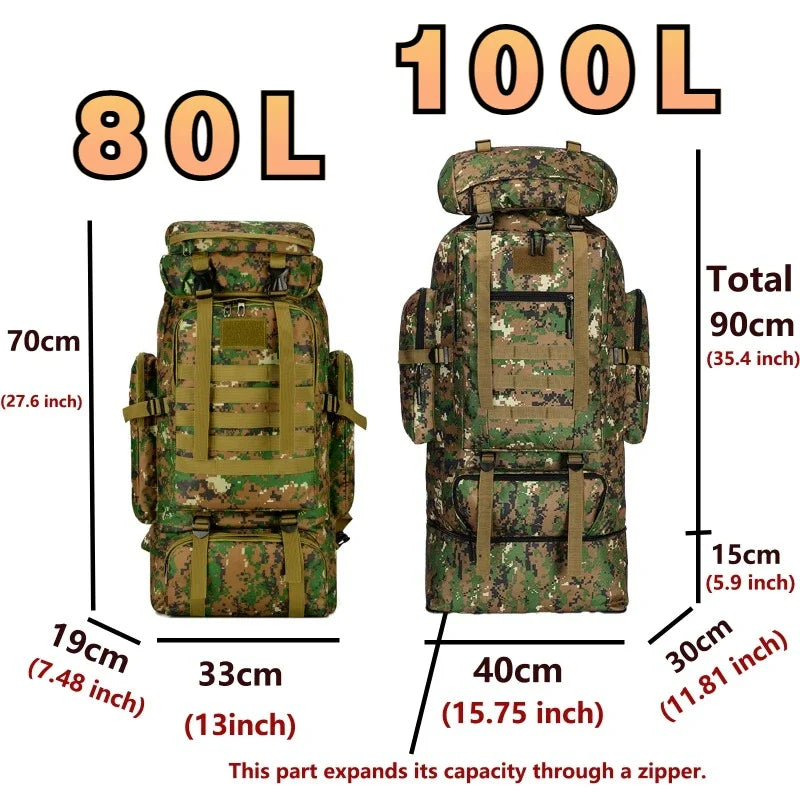 80L Tactical Backpack for Hiking Camping Travel Adventures