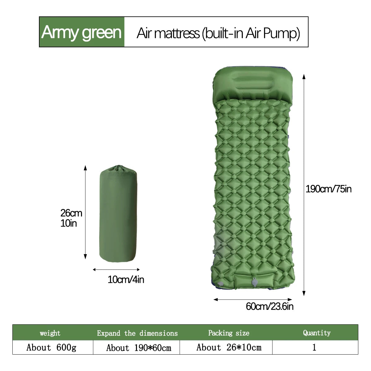 Ultralight Inflatable Camping Sleeping Pad with Built-In Pillow