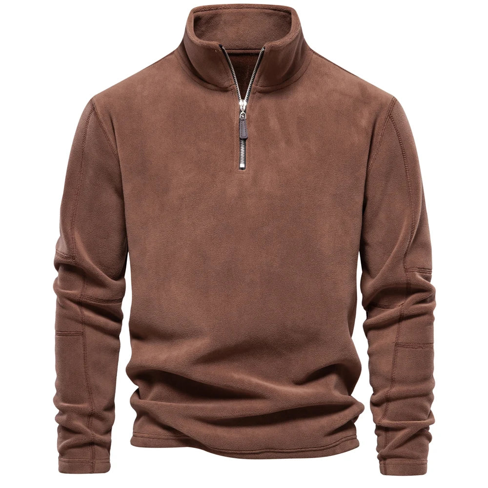 Men’s Warm Fleece Jacket with Zipper Neck Pullover Design