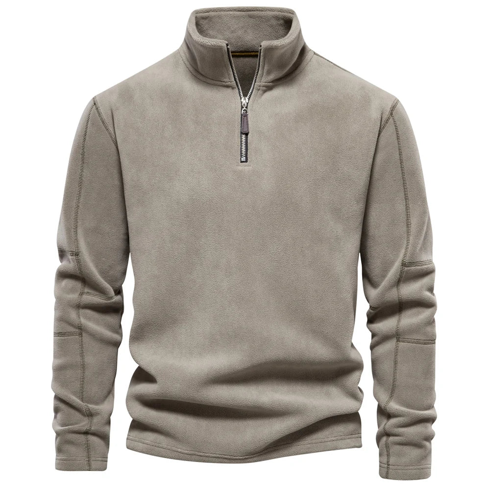 Men’s Warm Fleece Jacket with Zipper Neck Pullover Design