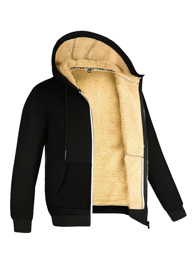 Warm Lambswool Fleece Jacket with Hood for Winter Comfort