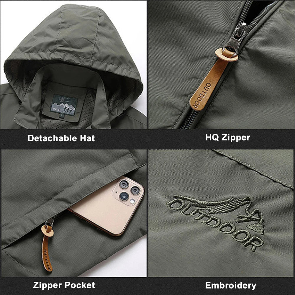 Men’s Waterproof Tactical Windbreaker for Outdoor Climbing Adventures