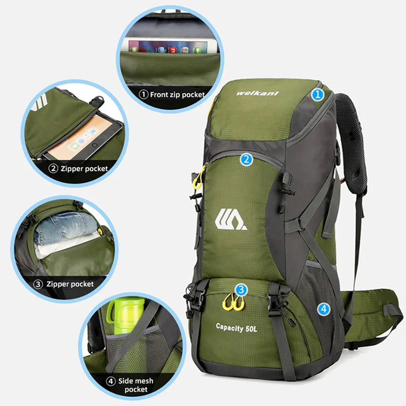 50L Waterproof Travel Backpack for Hiking Camping Climbing Outdoor Adventures