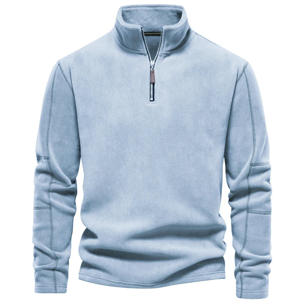 Men’s Warm Fleece Jacket with Zipper Neck Pullover Design