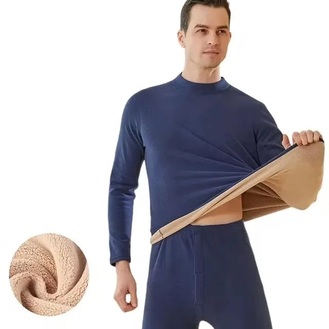 Men’s Winter Thermal Underwear Set with Mock Neck Design