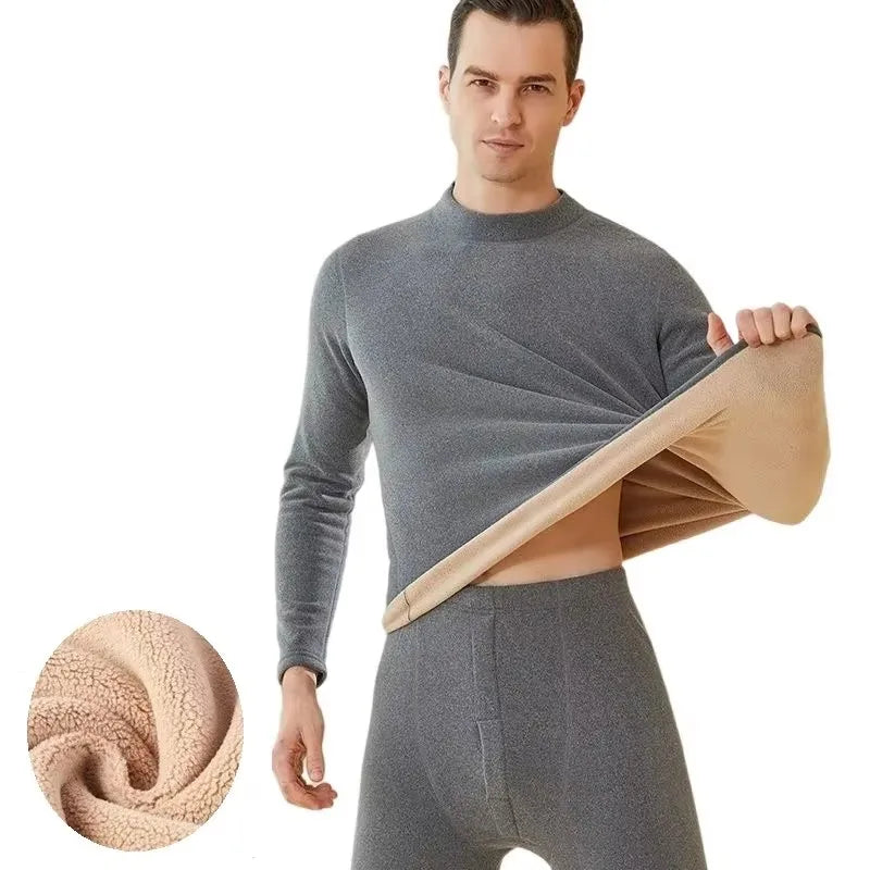 Men’s Winter Thermal Underwear Set with Mock Neck Design