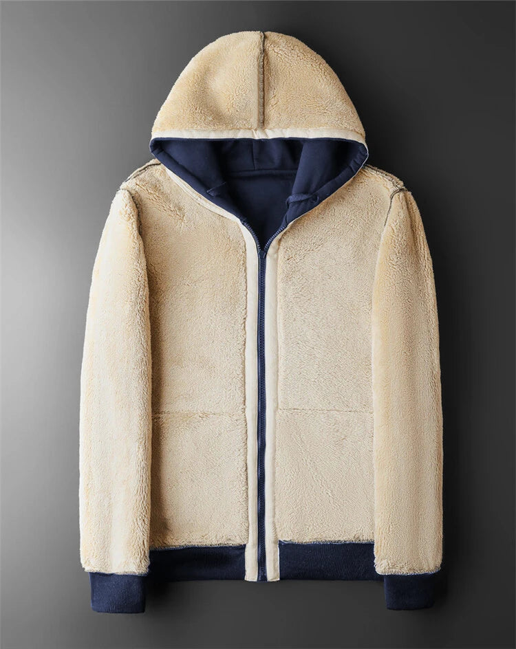 Warm Lambswool Fleece Jacket with Hood for Winter Comfort