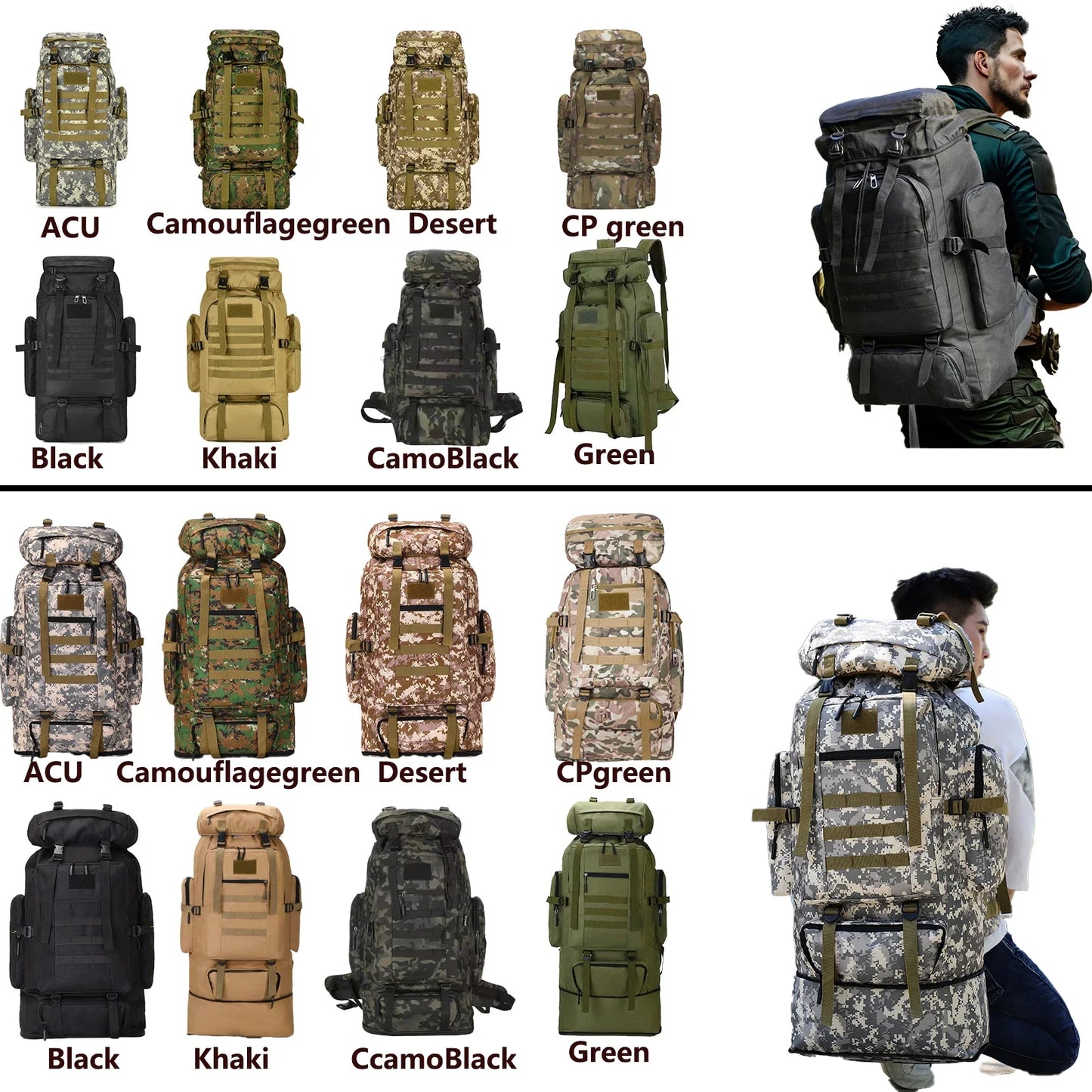 80L Tactical Backpack for Hiking Camping Travel Adventures