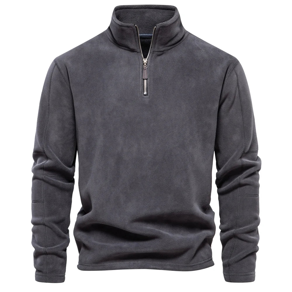 Men’s Warm Fleece Jacket with Zipper Neck Pullover Design