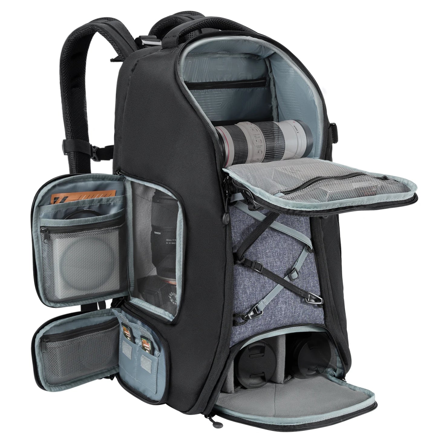 32L Camera Backpack with Laptop Compartment Tripod Strap Rain Cover