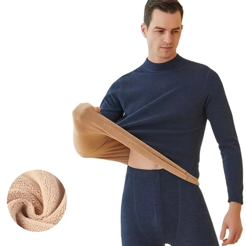 Men’s Winter Thermal Underwear Set with Mock Neck Design