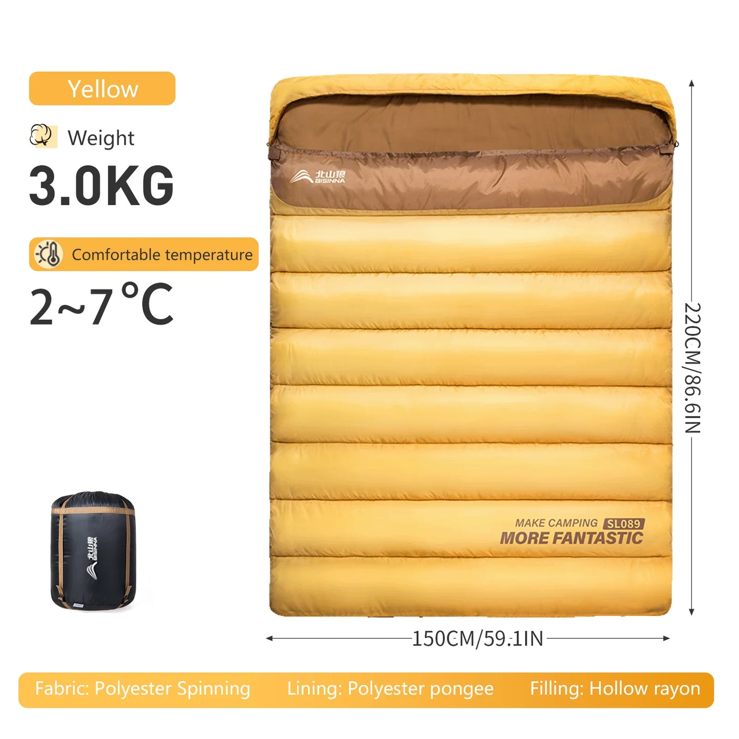 2-Person Camping Sleeping Bag for Winter Hiking Outdoor Adventures