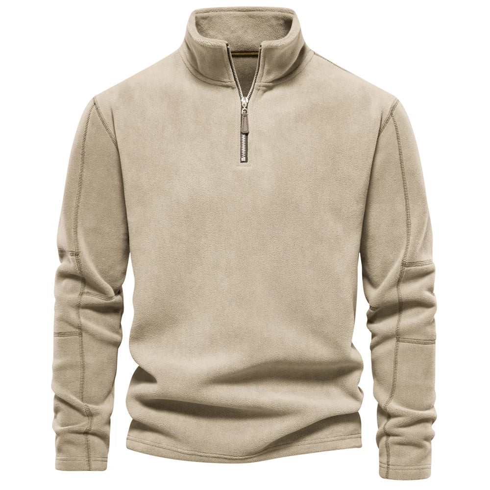 Men’s Warm Fleece Jacket with Zipper Neck Pullover Design