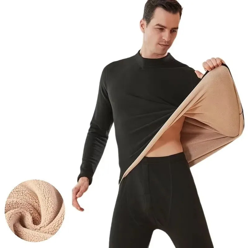 Men’s Winter Thermal Underwear Set with Mock Neck Design